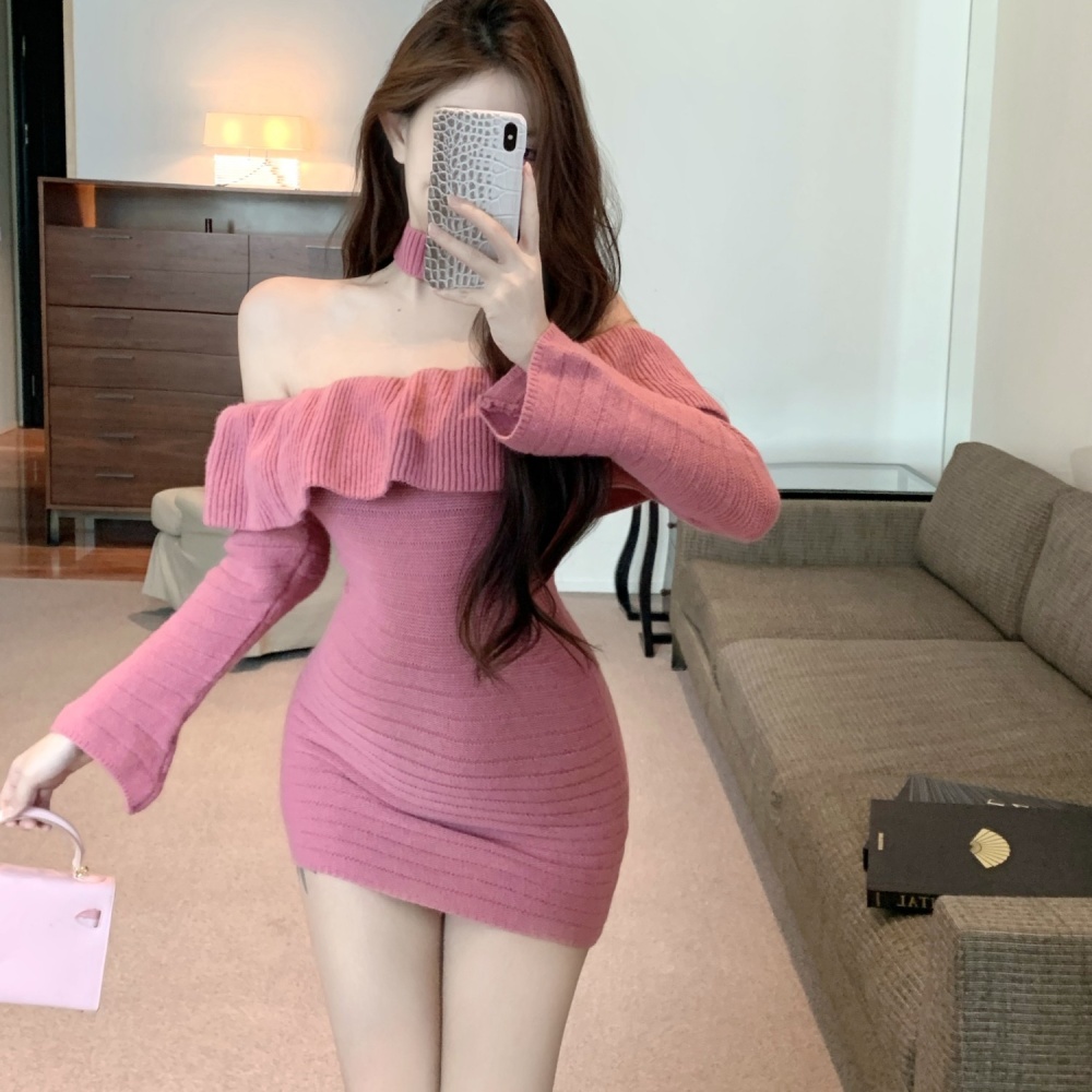 Lotus leaf edges sweater sexy dress for women