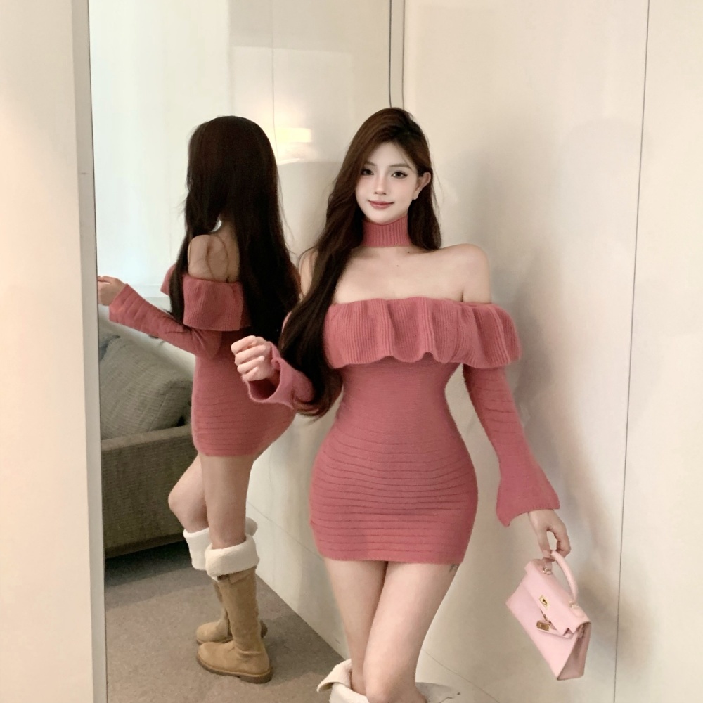 Lotus leaf edges sweater sexy dress for women