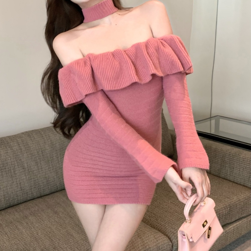 Lotus leaf edges sweater sexy dress for women