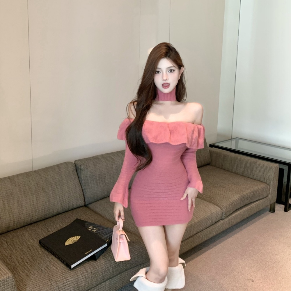 Lotus leaf edges sweater sexy dress for women