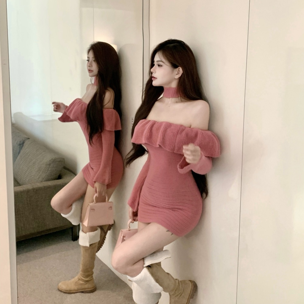 Lotus leaf edges sweater sexy dress for women