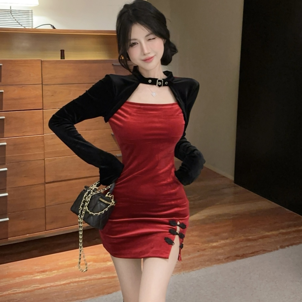 Fashion sexy long sleeve cheongsam spicegirl slim dress