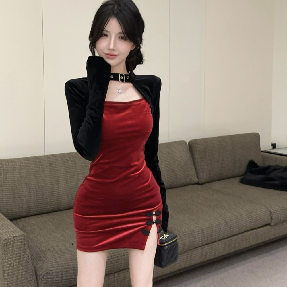 Fashion sexy long sleeve cheongsam spicegirl slim dress