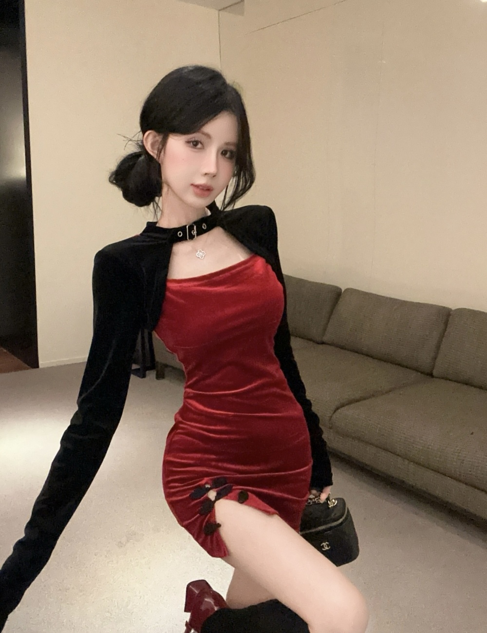 Fashion sexy long sleeve cheongsam spicegirl slim dress