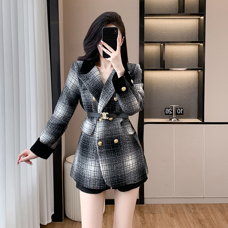 Long temperament coat chanelstyle overcoat 2pcs set