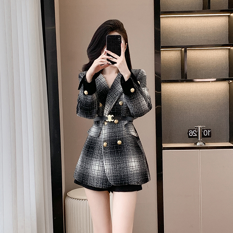 Long temperament coat chanelstyle overcoat 2pcs set