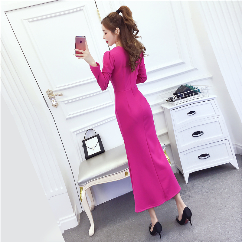 Temperament slim dress lotus leaf edges formal dress