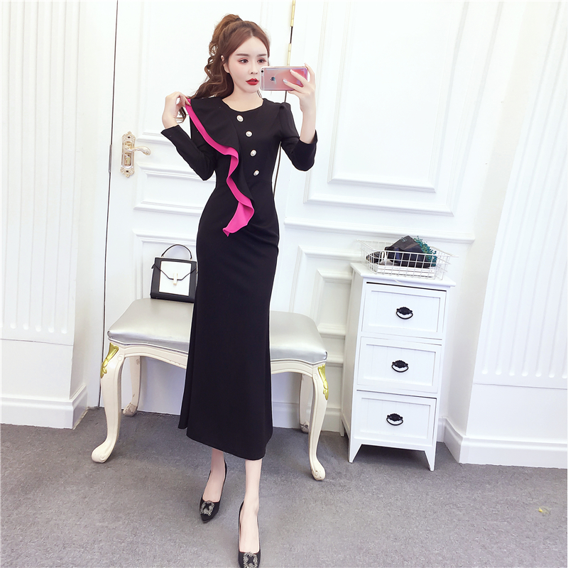 Temperament slim dress lotus leaf edges formal dress