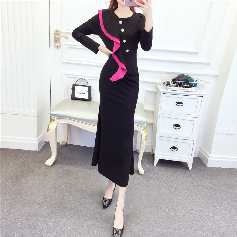 Temperament slim dress lotus leaf edges formal dress