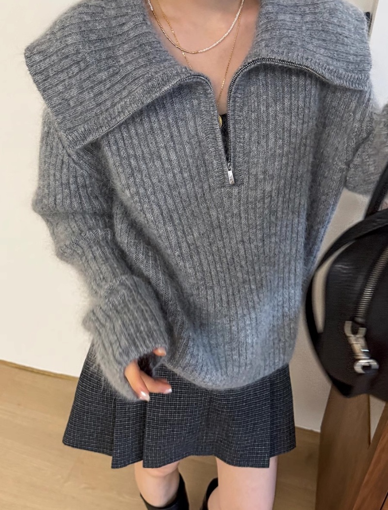 Navy collar sweater autumn bottoming shirt for women