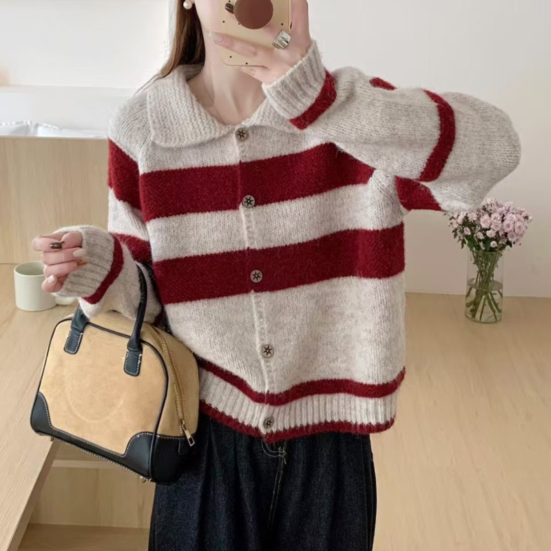 Short slim cardigan loose stripe tops for women