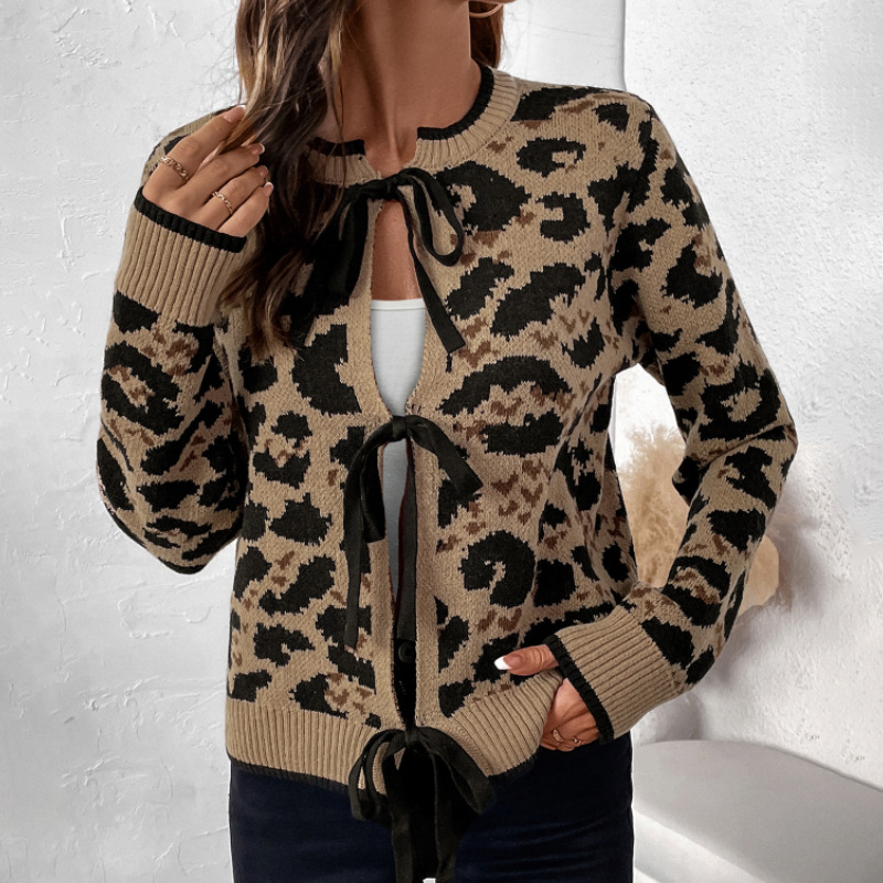 Autumn European style cardigan frenum leopard coat