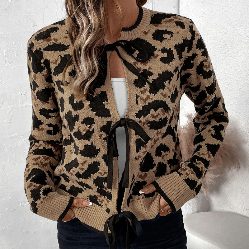 Autumn European style cardigan frenum leopard coat