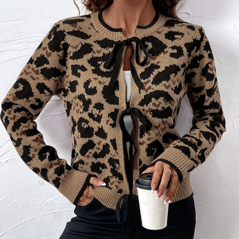 Autumn European style cardigan frenum leopard coat