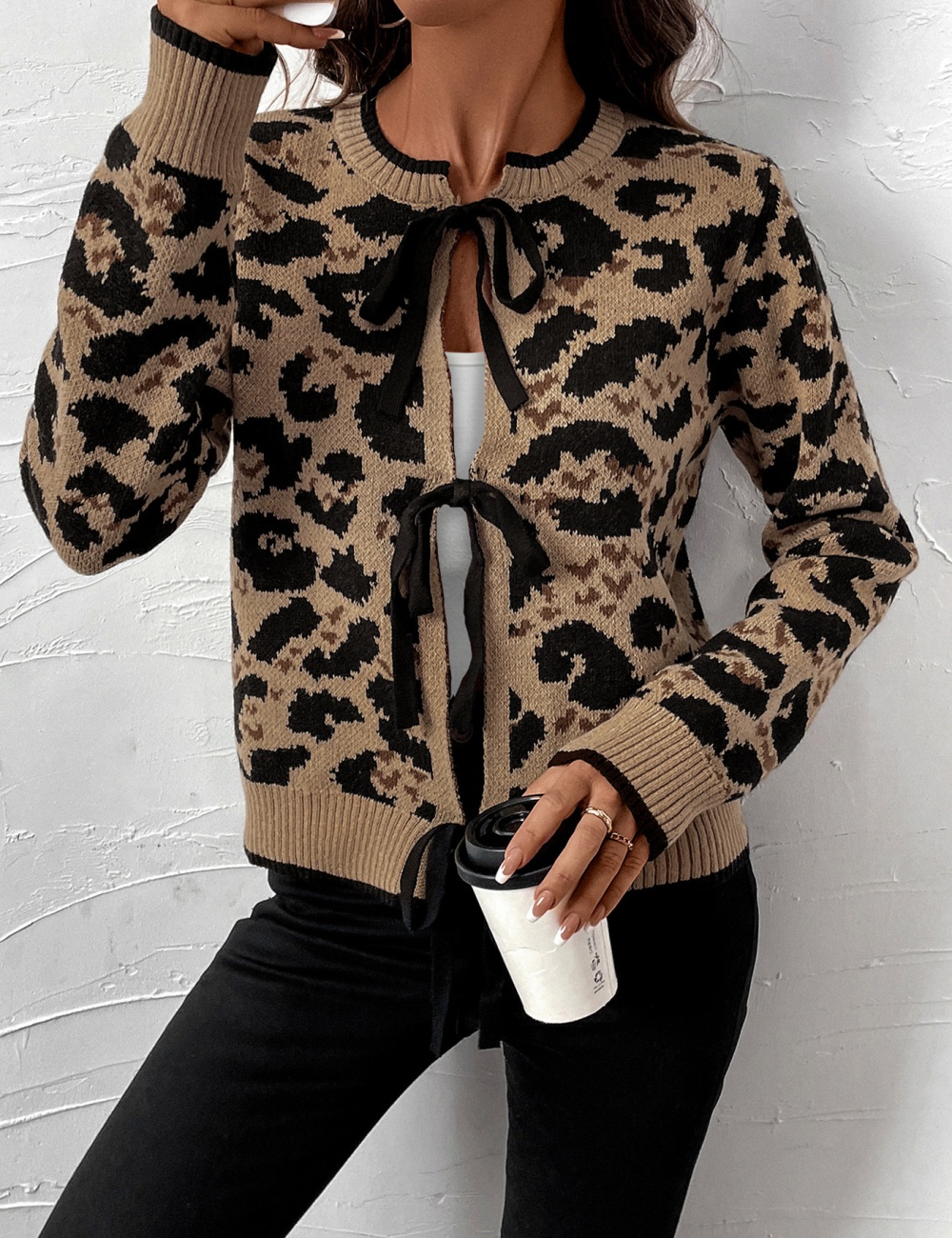 Autumn European style cardigan frenum leopard coat