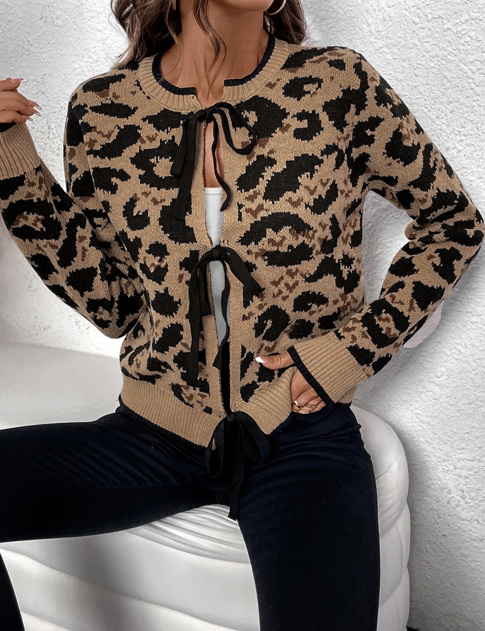 Autumn European style cardigan frenum leopard coat