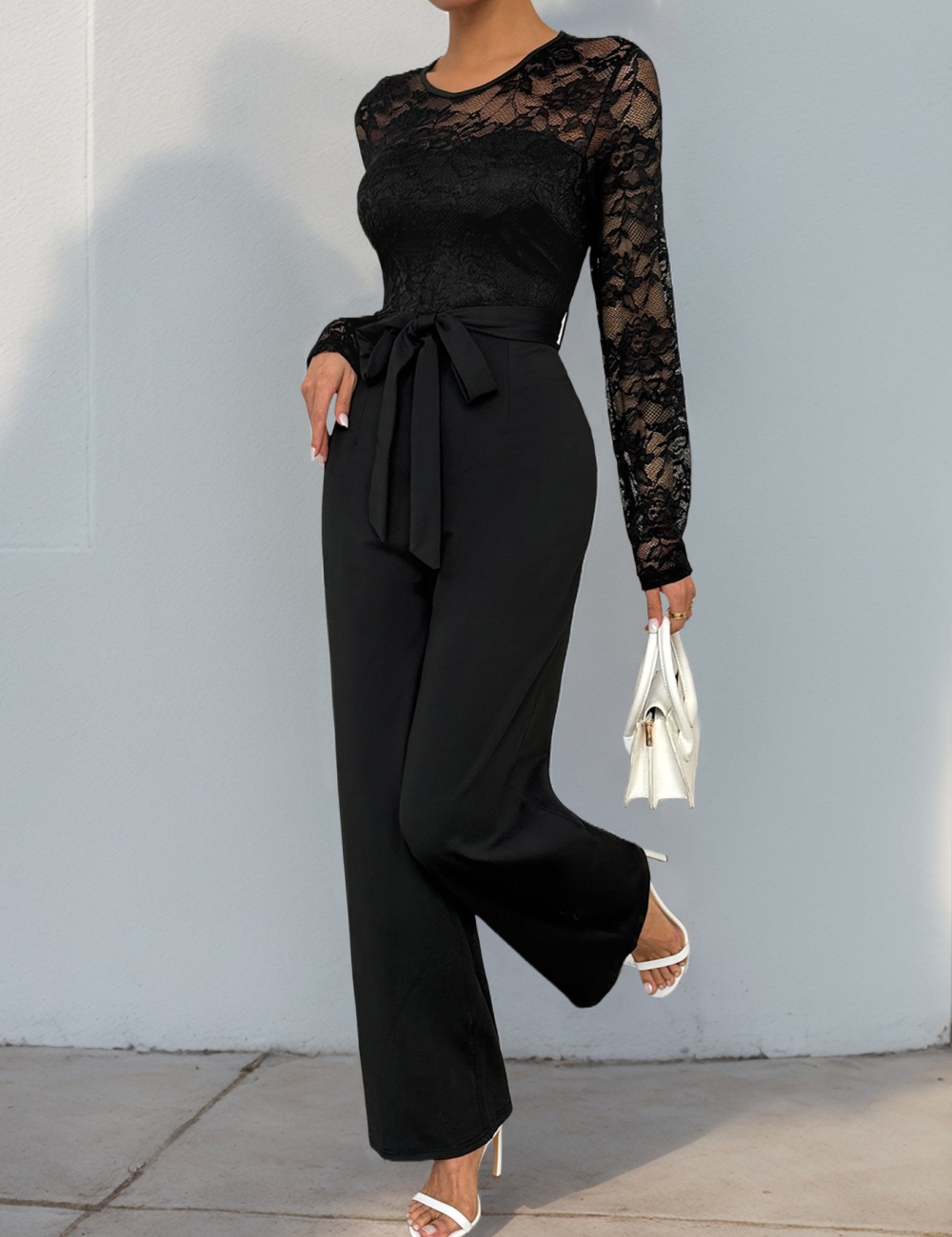 Splice pure autumn lace frenum zip jumpsuit