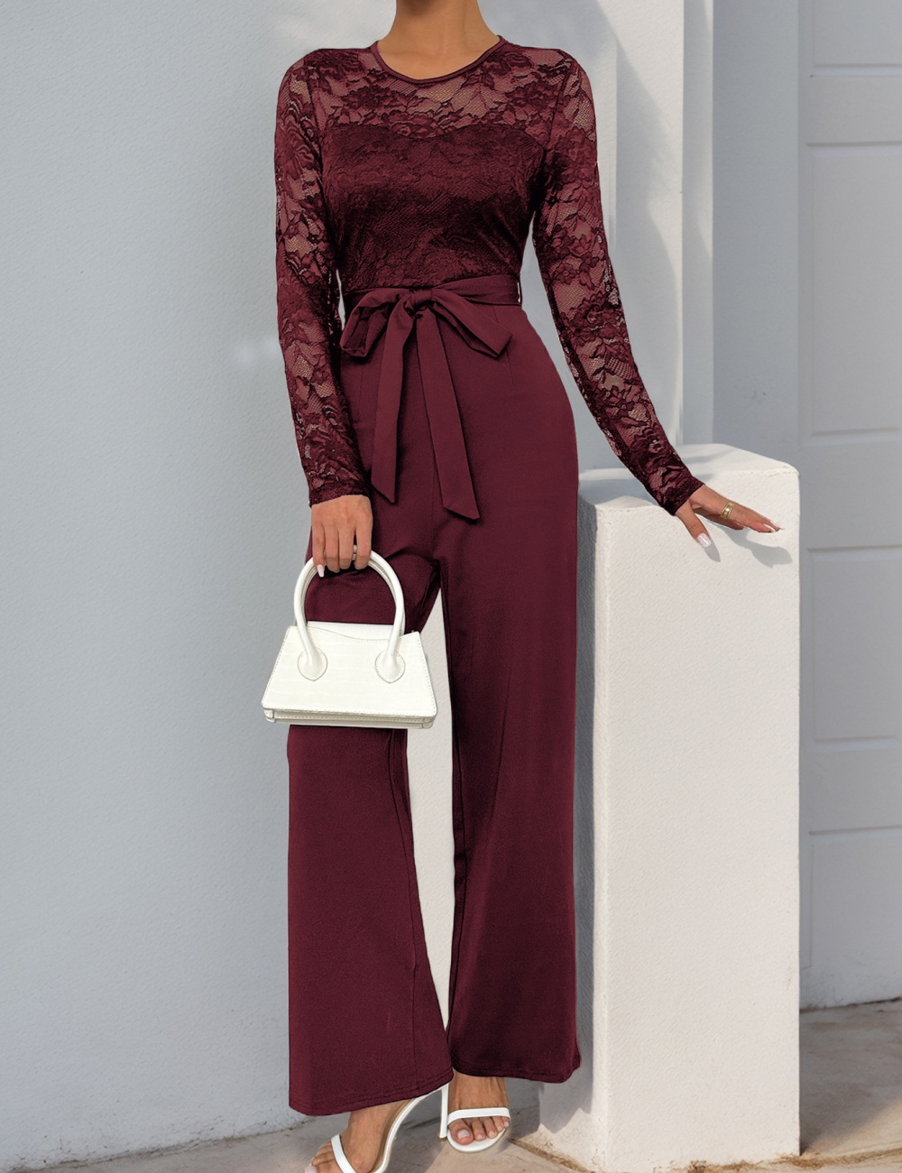 Splice pure autumn lace frenum zip jumpsuit