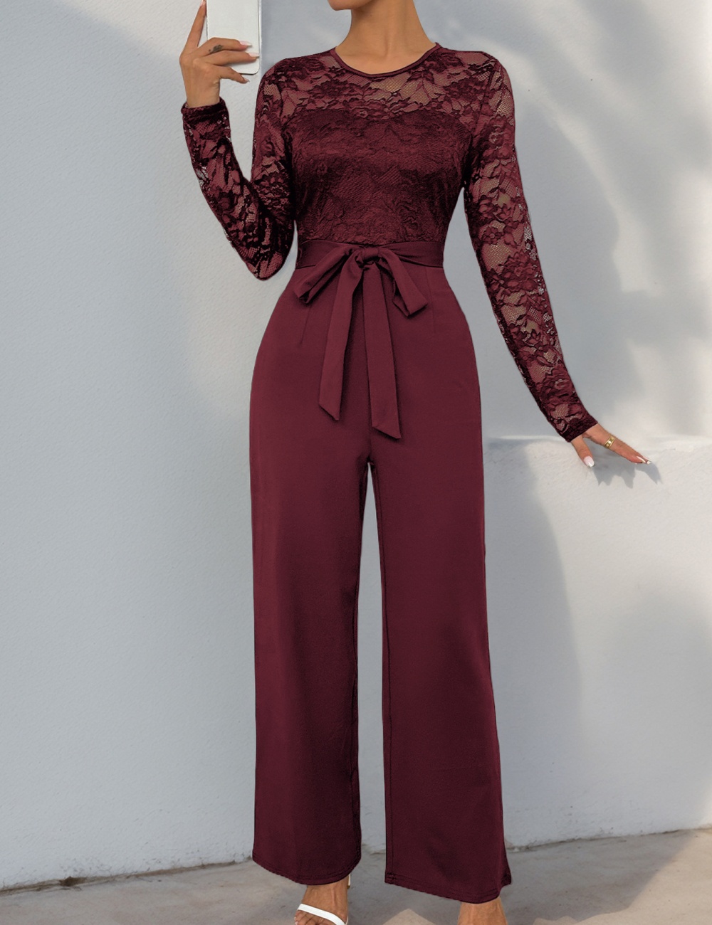 Splice pure autumn lace frenum zip jumpsuit