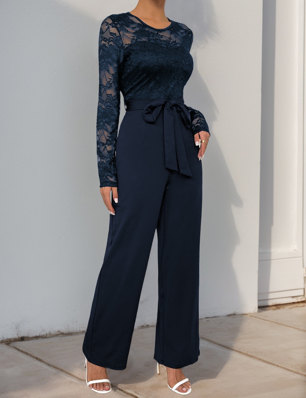 Splice pure autumn lace frenum zip jumpsuit