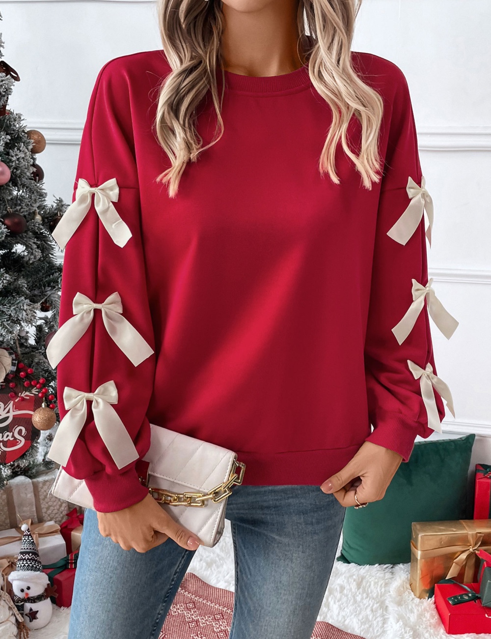 European style round neck hoodie christmas tops for women