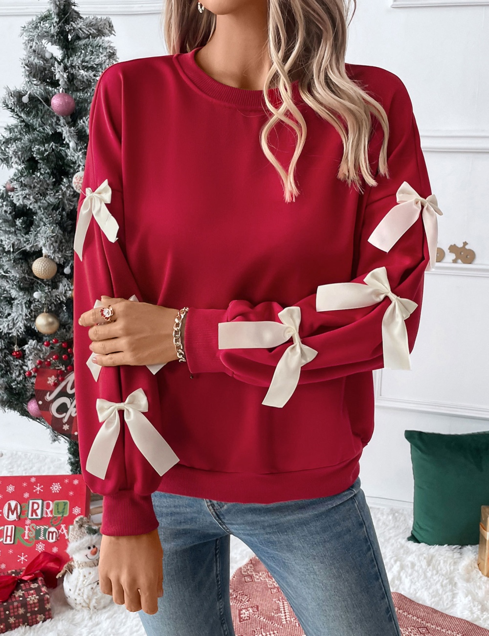 European style round neck hoodie christmas tops for women