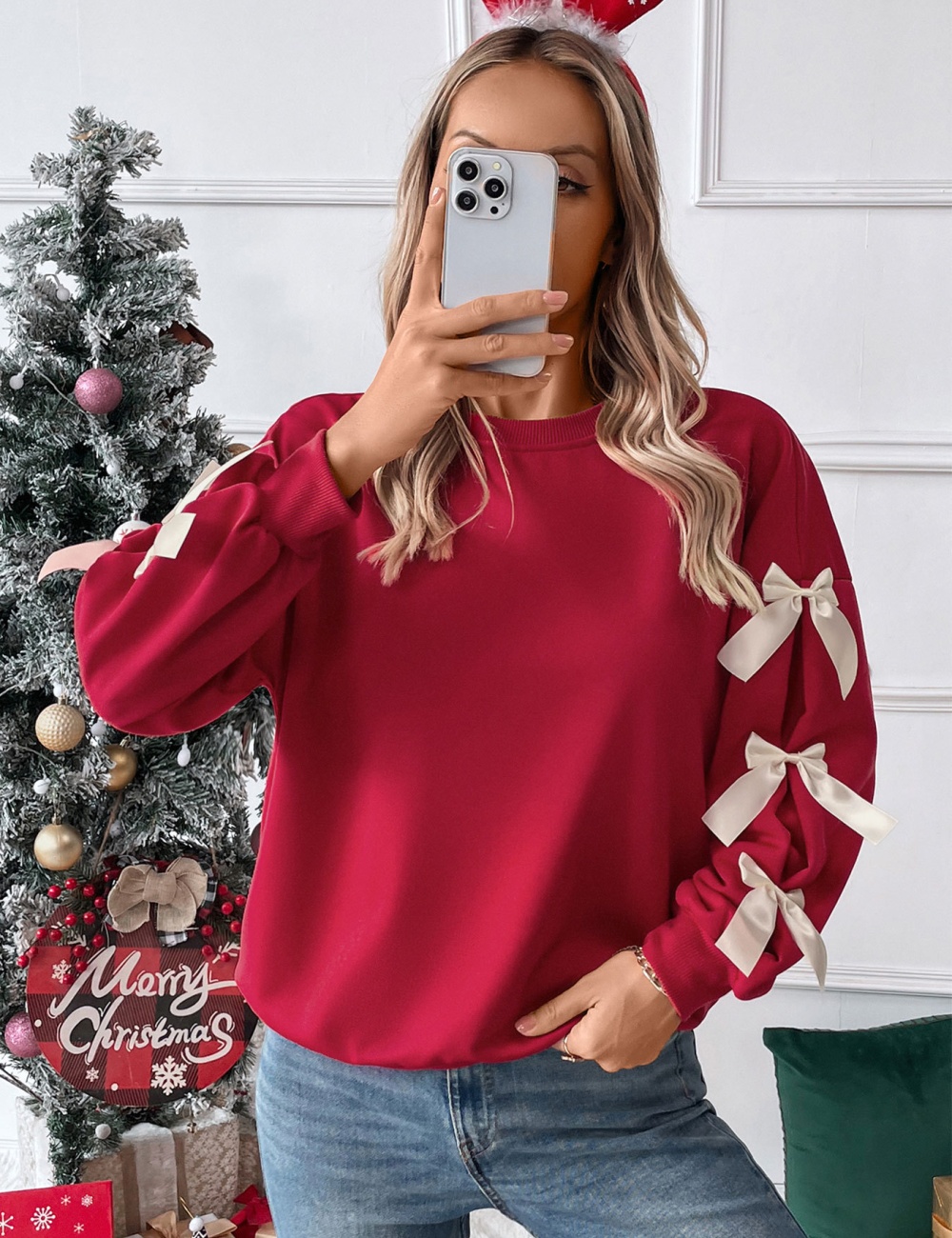 European style round neck hoodie christmas tops for women