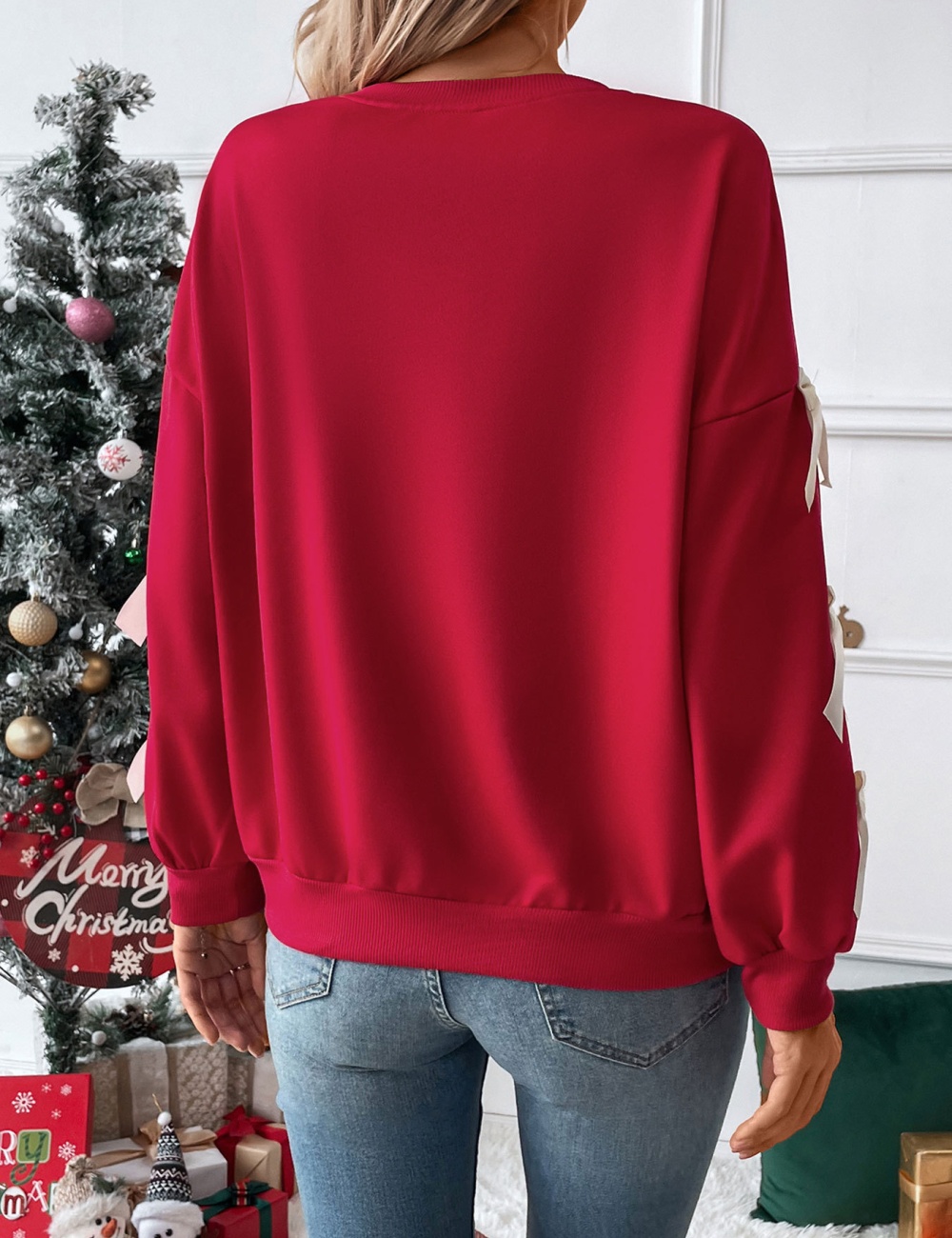 European style round neck hoodie christmas tops for women