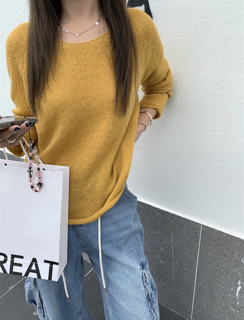 Lazy loose round neck tops pure slim autumn sweater