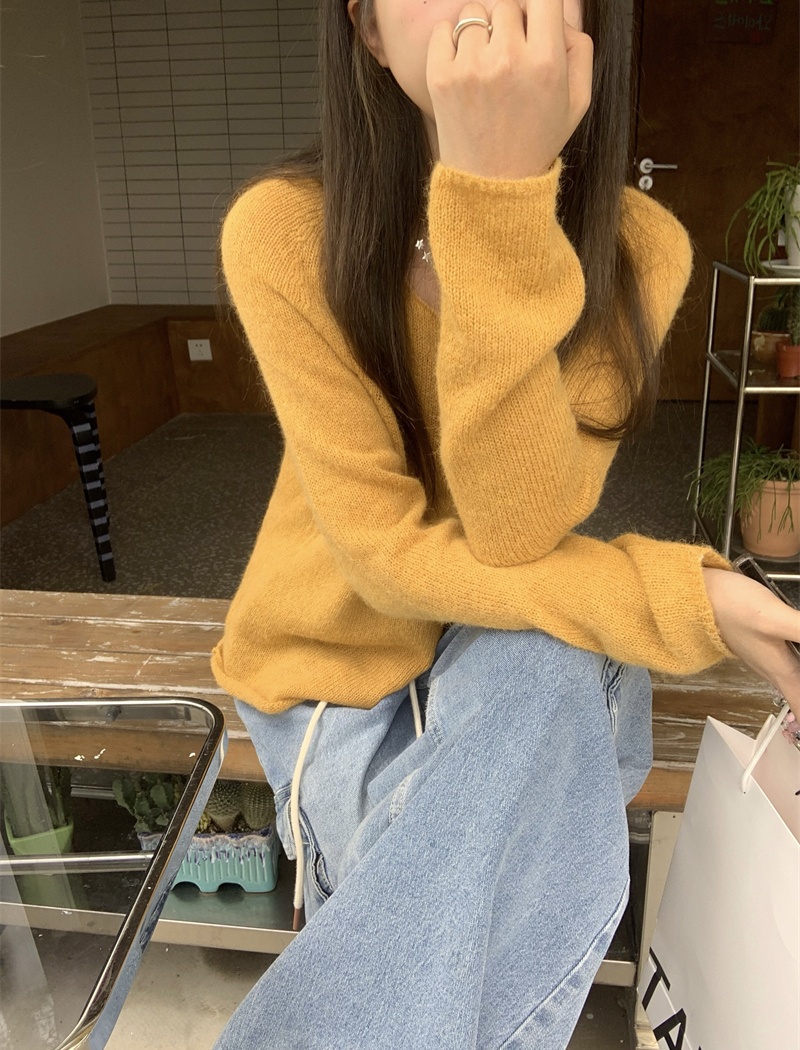 Lazy loose round neck tops pure slim autumn sweater