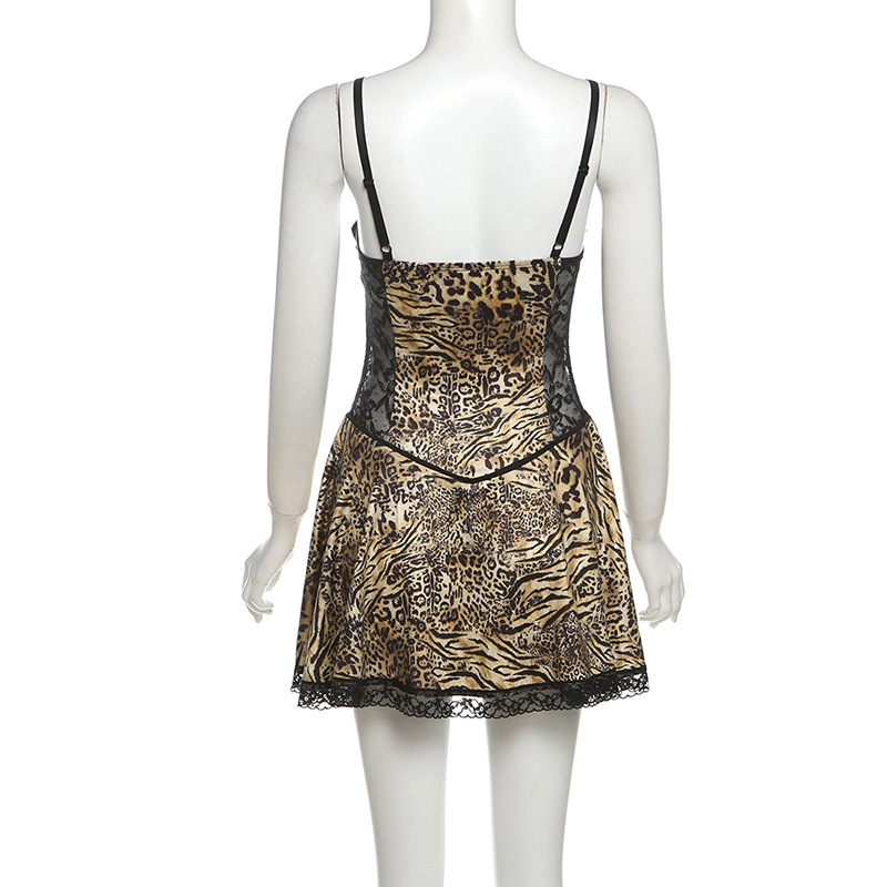 Lace sling splice leopard T-back for women