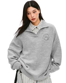 Loose sports college style sweater lapel lazy coat