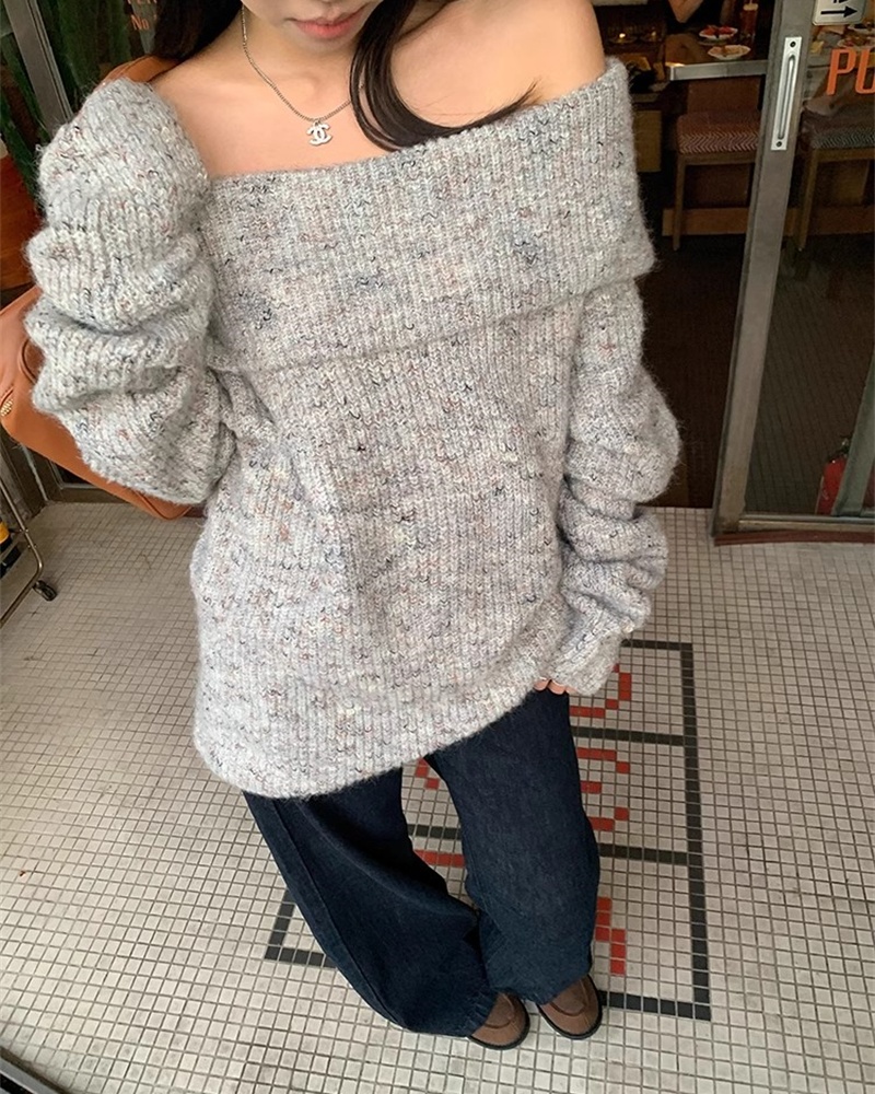 Lazy flat shoulder colors sweater knitted thick spicegirl tops