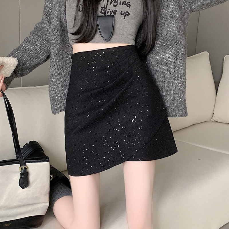 Winter glitter irregular anti emptied A-line short skirt