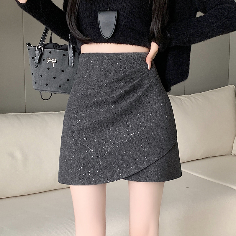 Winter glitter irregular anti emptied A-line short skirt