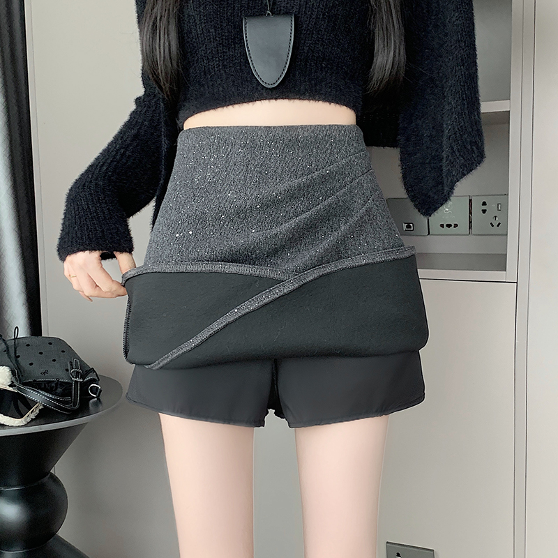 Winter glitter irregular anti emptied A-line short skirt