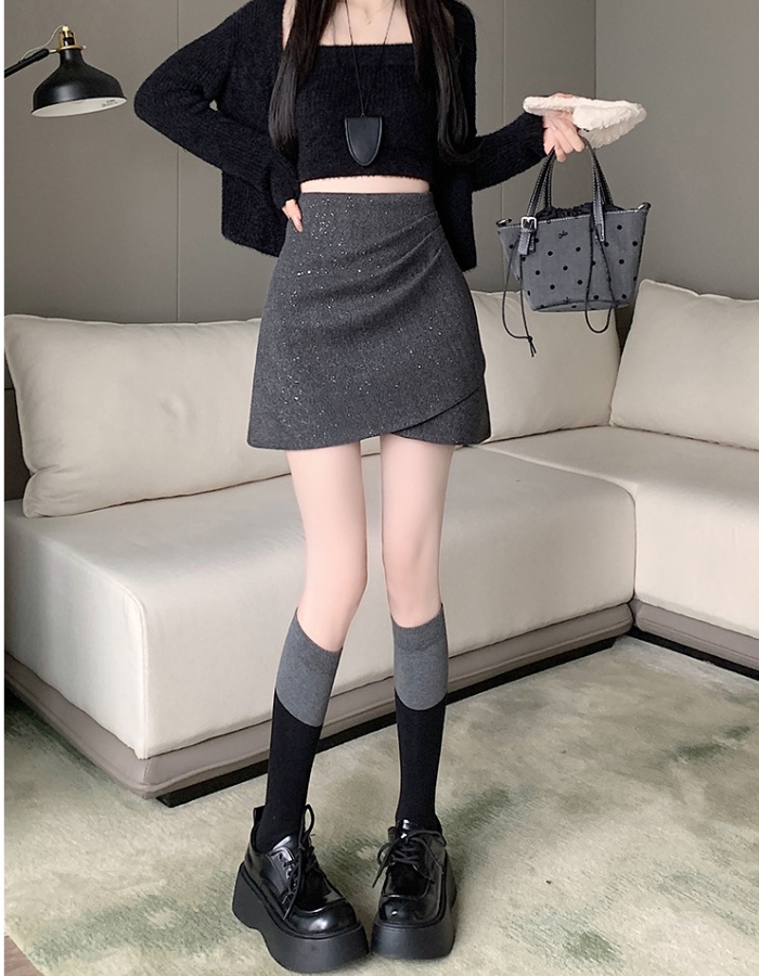 Winter glitter irregular anti emptied A-line short skirt