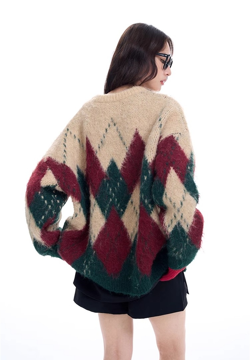 Retro round neck loose christmas sweater for women