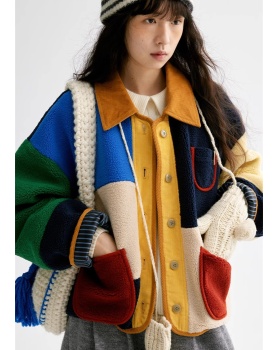 Mixed colors loose lambs wool colorful retro jacket