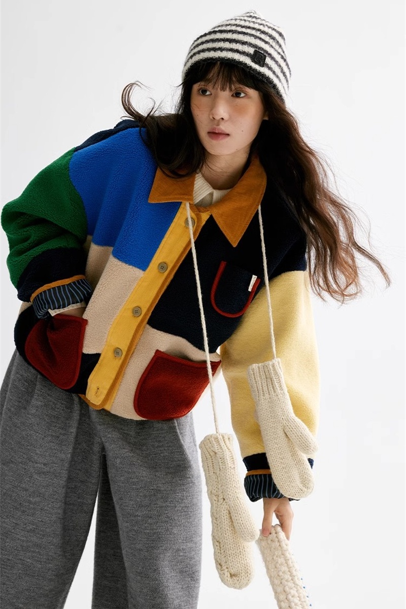 Mixed colors loose lambs wool colorful retro jacket