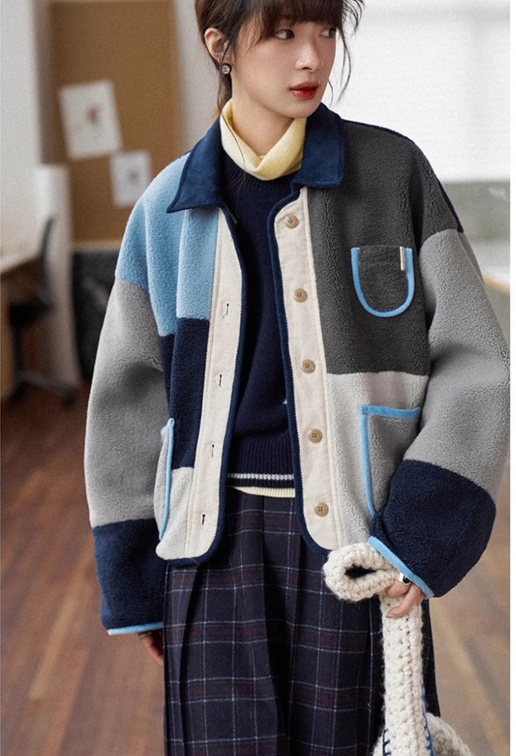 Mixed colors loose lambs wool colorful retro jacket