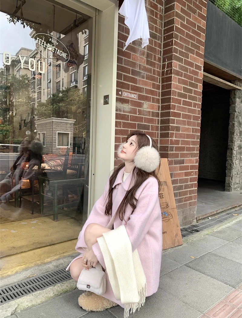 Pink winter doll collar wool woolen coat