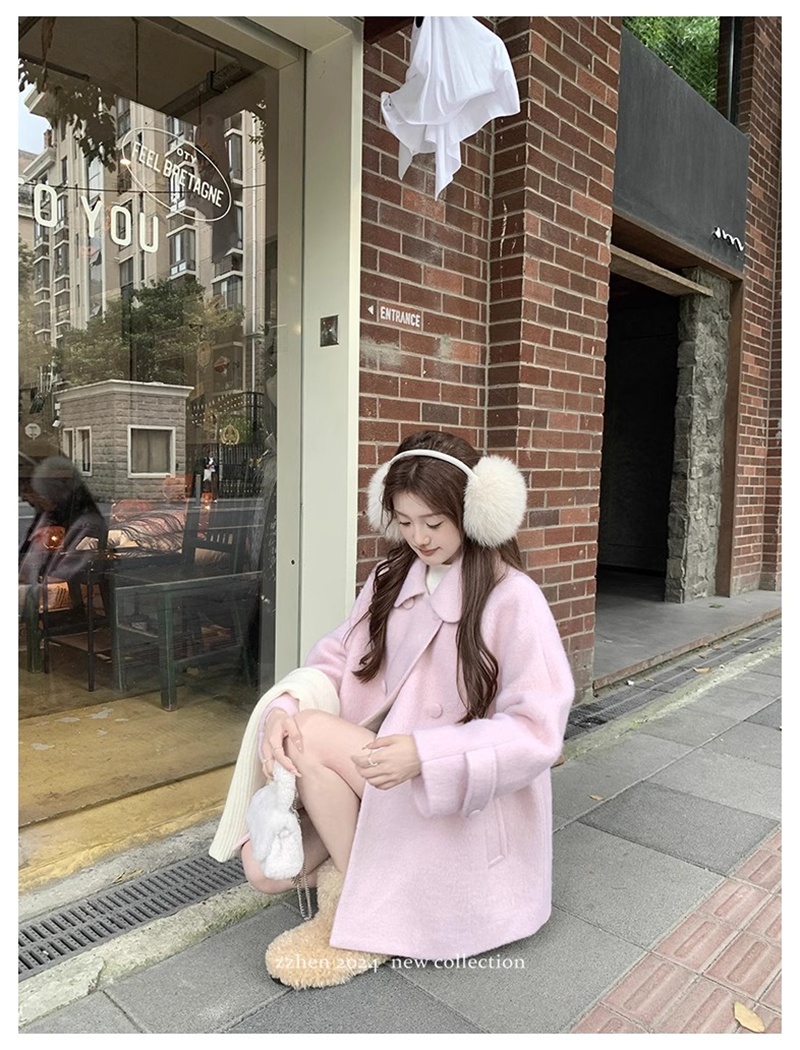 Pink winter doll collar wool woolen coat