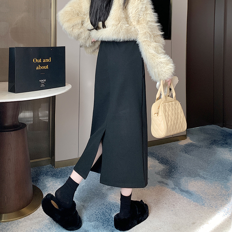 High waist long winter skirt slim black one step skirt