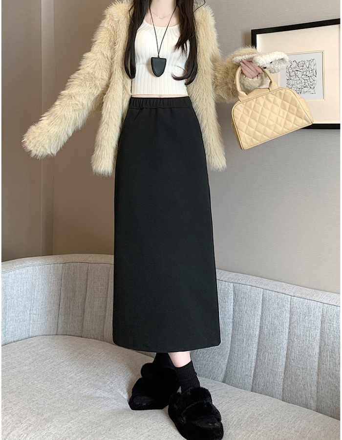 High waist long winter skirt slim black one step skirt