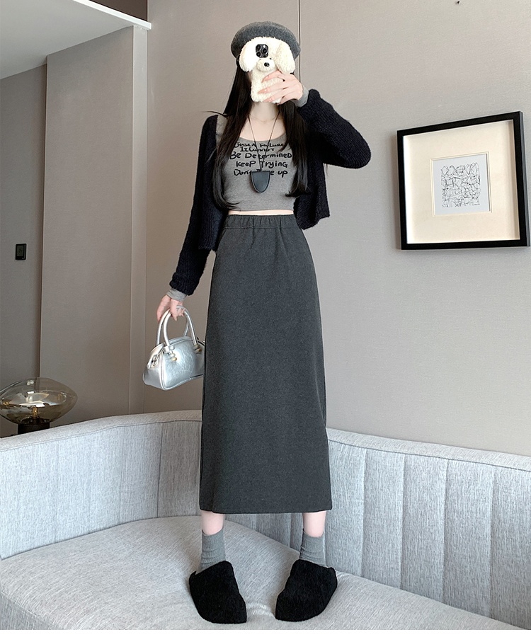 High waist long winter skirt slim black one step skirt