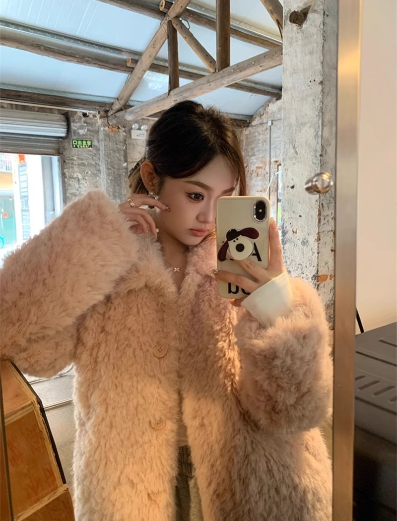 Faux fur light elmo thick coat loose fluffy tops for women