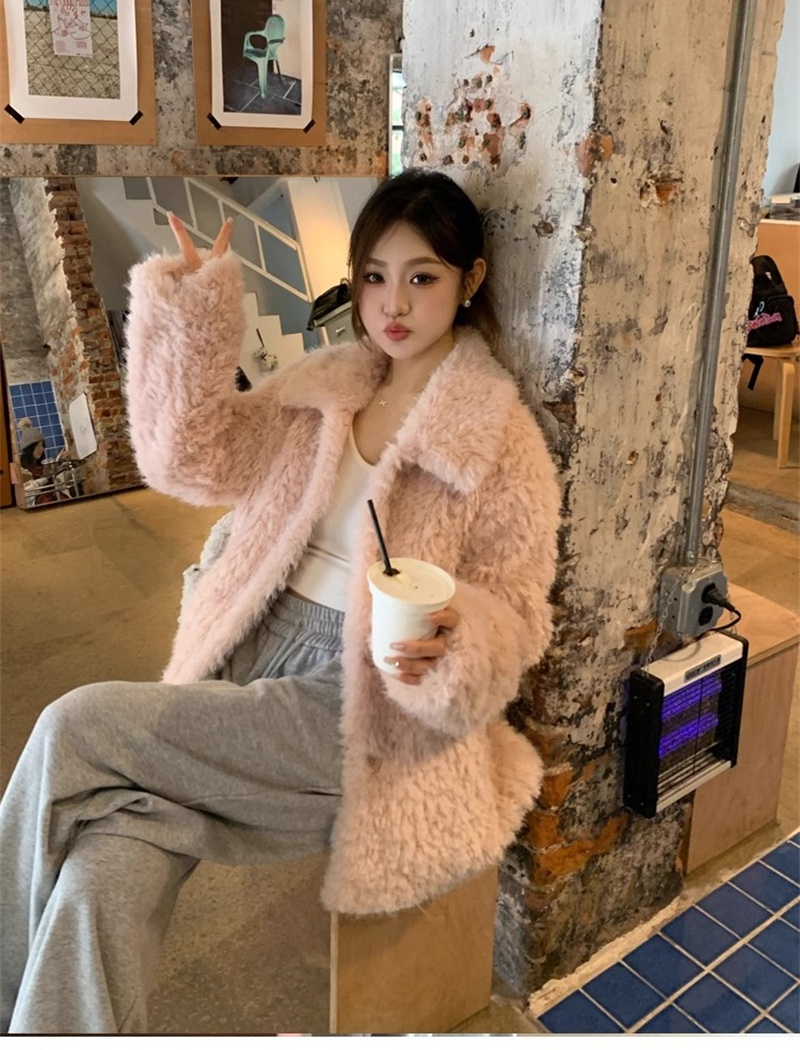 Faux fur light elmo thick coat loose fluffy tops for women