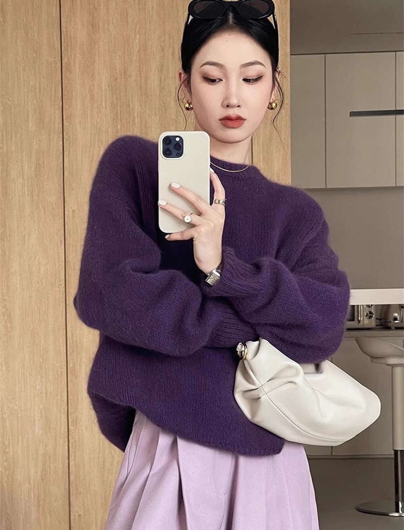 Purple autumn and winter sweater fashionable tops for women