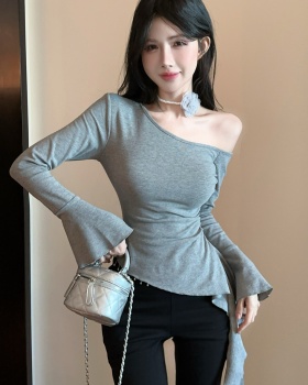 Oblique collar bottoming shirt T-shirt for women